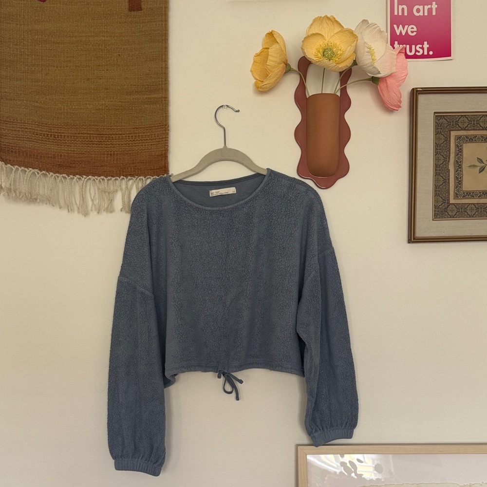 OAK + FORT Dusty Blue Cropped Pullover Sweatshirt